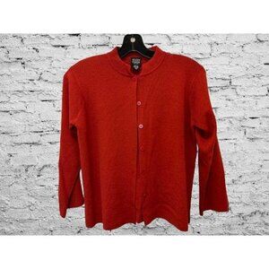 EILEEN FISHER Cardigan Merino Knitted Wool Button-Down Brick Red Color Size Smal